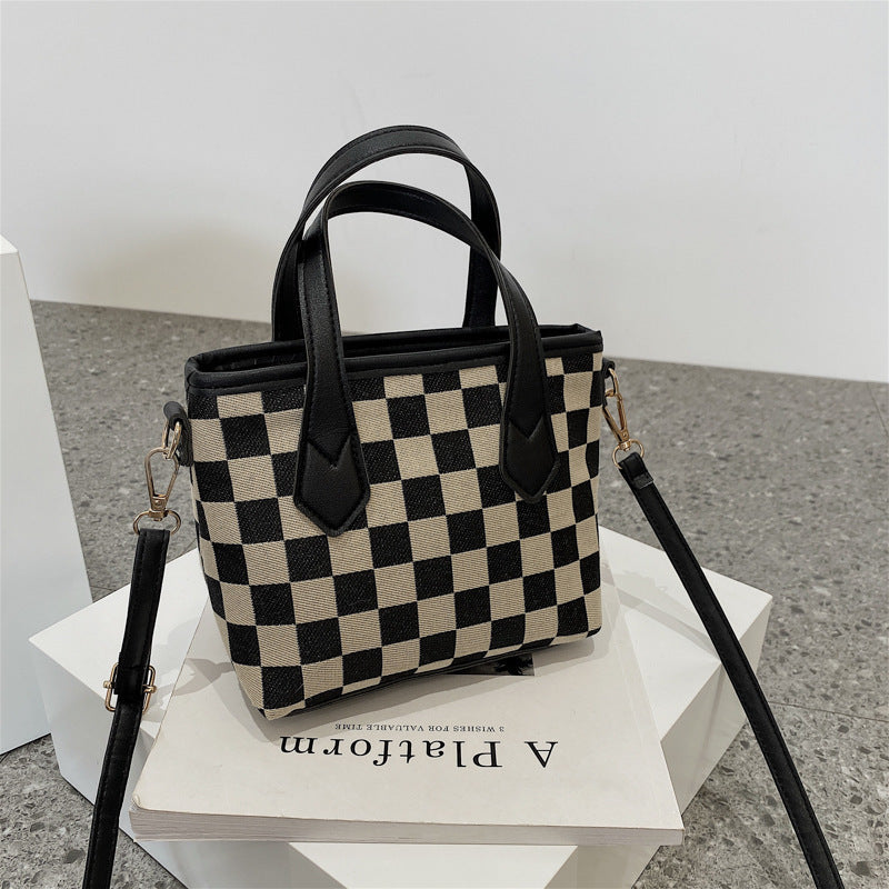 Women's Fashion Houndstooth & Checkered Handbag – Messenger Tote with Pendant