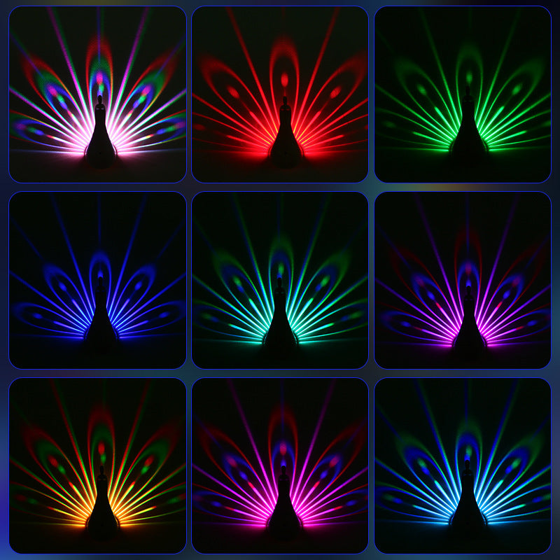 Peacock Wall Lamp with 3D Projection – Colorful Ambient Lighting for Bedrooms and Living Spaces