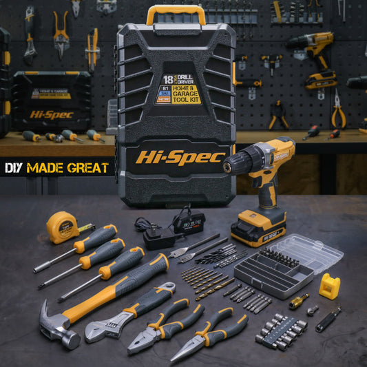 HI-SPEC 81-Piece Home & Garage Tool Kit with 18V Drill Driver & Multi-Bit Set