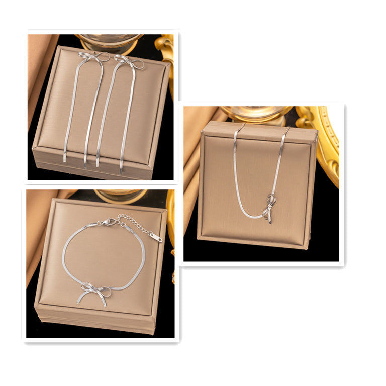 Elegant Gold Plated & Stainless Steel Bowknot Necklace