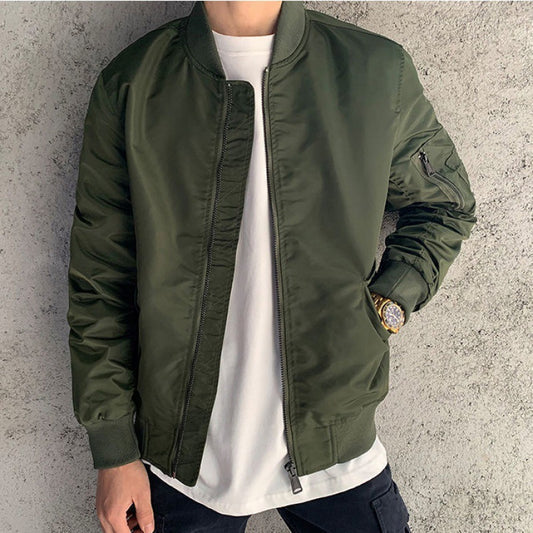 Solid Color Men's Casual Baseball Jacket - Slim Fit Top Coat