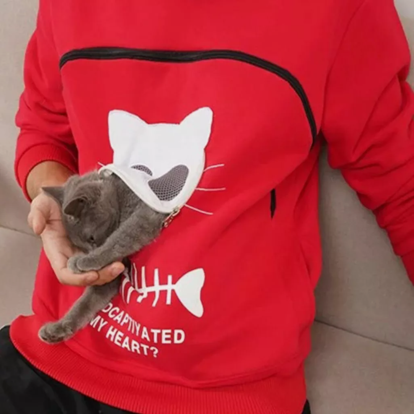 Kangaroo-Style Pet-Carrying Hoodie – Cozy & Functional with Cat-Shaped Pocket