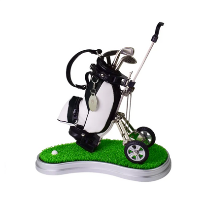 Creative Golf Bag Pen Holder with Trolley | Desk Organizer with Ballpoint Pens