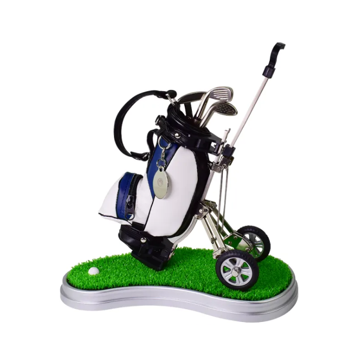 Creative Golf Bag Pen Holder with Trolley | Desk Organizer with Ballpoint Pens