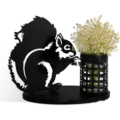 Black Metal Cat & Squirrel Pen Holder | Elegant Animal-Themed Desk Organizer