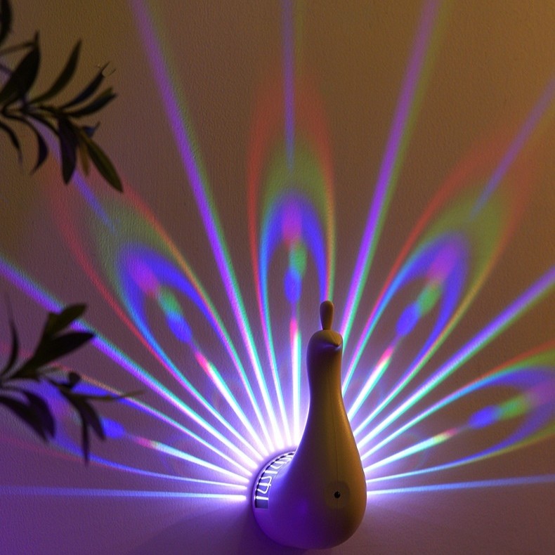 Peacock Wall Lamp with 3D Projection – Colorful Ambient Lighting for Bedrooms and Living Spaces