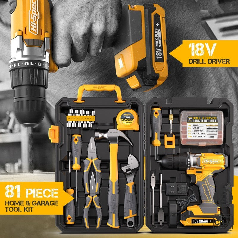 HI-SPEC 81-Piece Home & Garage Tool Kit with 18V Drill Driver & Multi-Bit Set