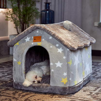 Foldable Dog & Cat Pet House – Cozy, Durable, & Self-Warming Shelter for Your Furry Friend