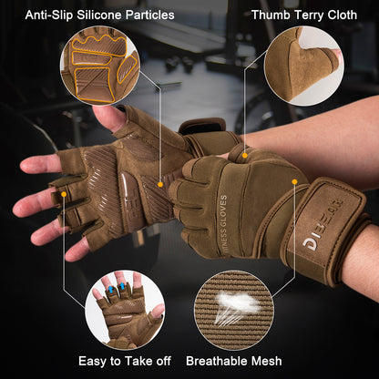 DIBEAR Anti-Slip Universal Half Finger Gloves for Gym, Weightlifting & Fitness Workouts