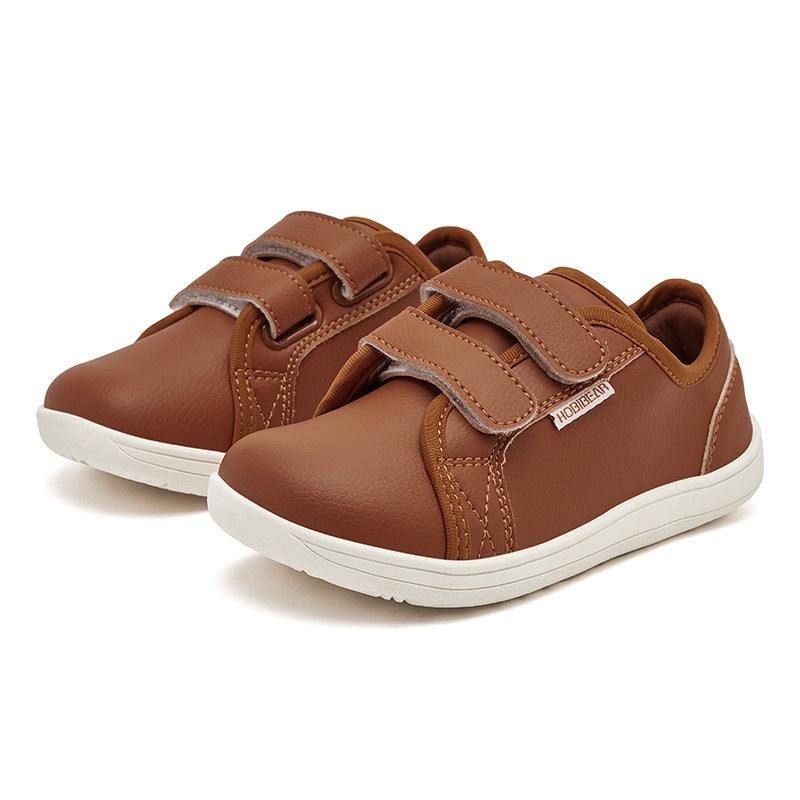 HOBIBEAR Casual Leather Kids Shoes - Velcro Closure, Rubber Sole, & Wide Head Design