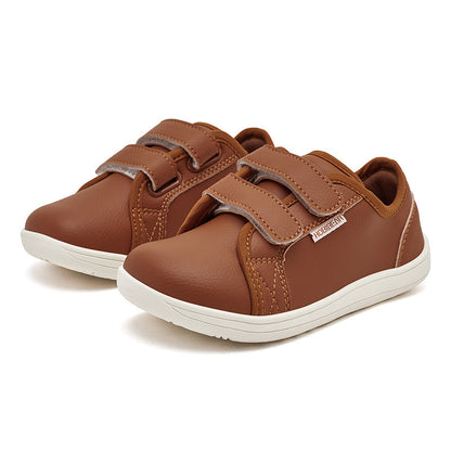 HOBIBEAR Casual Leather Kids Shoes - Velcro Closure, Rubber Sole, & Wide Head Design