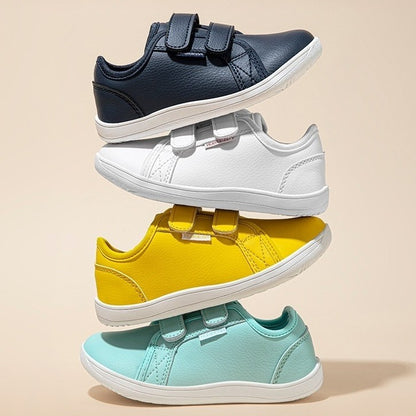 HOBIBEAR Casual Leather Kids Shoes - Velcro Closure, Rubber Sole, & Wide Head Design