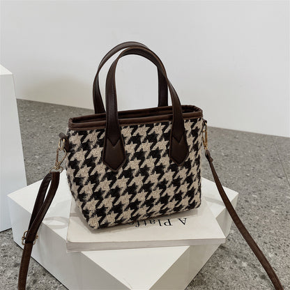 Women's Fashion Houndstooth & Checkered Handbag – Messenger Tote with Pendant