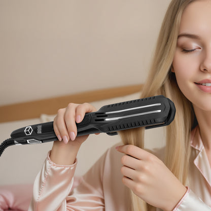 VEVOR Titanium Hair Straightener Flat Iron - Dual Infrared Technology, 19 Adjustable Temperatures (210°F-450°F), LCD Display, Dual Voltage for Salon, Home & Travel Use