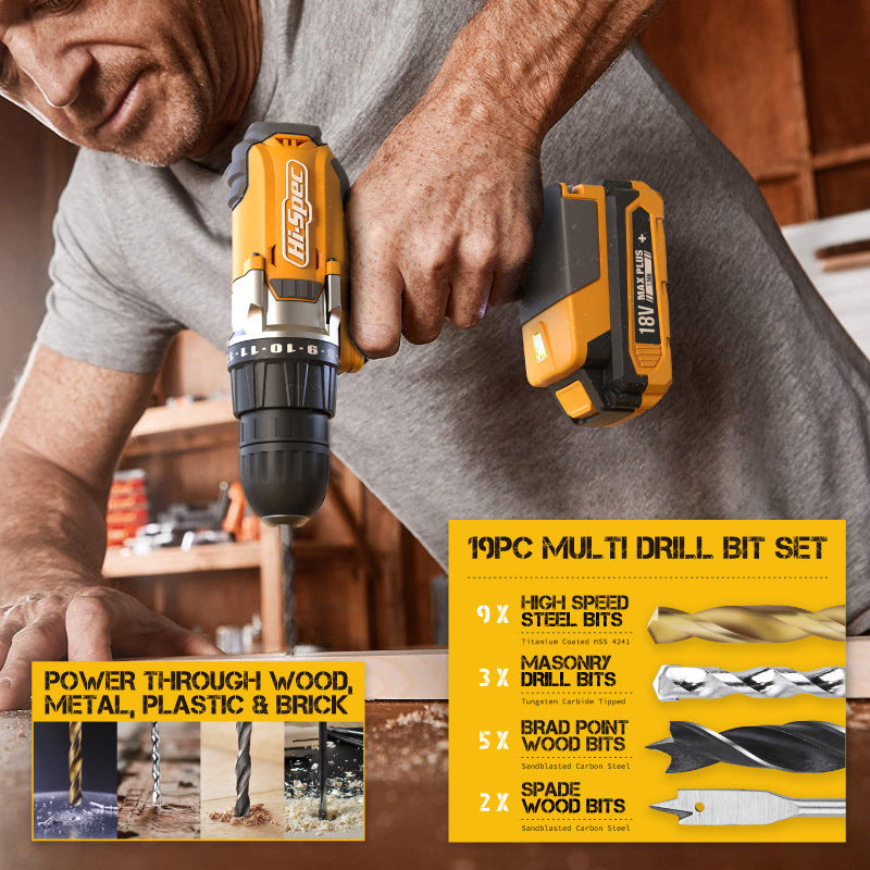 HI-SPEC 81-Piece Home & Garage Tool Kit with 18V Drill Driver & Multi-Bit Set