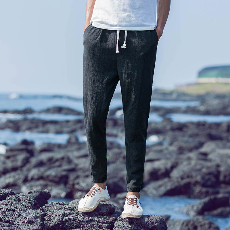 Linen Cropped Trousers for Men | Casual Cotton-Linen Blend Pants