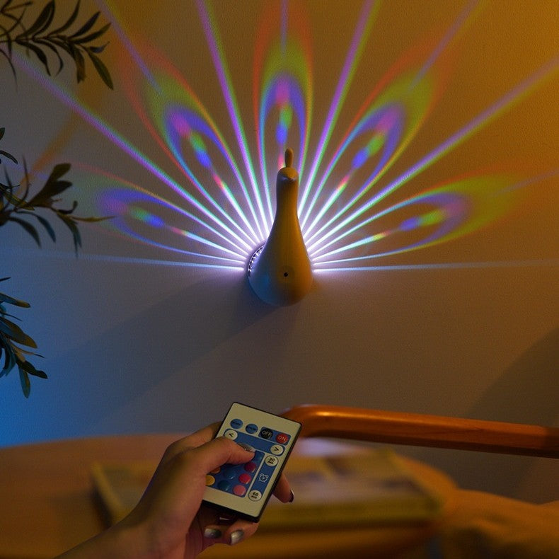 Peacock Wall Lamp with 3D Projection – Colorful Ambient Lighting for Bedrooms and Living Spaces