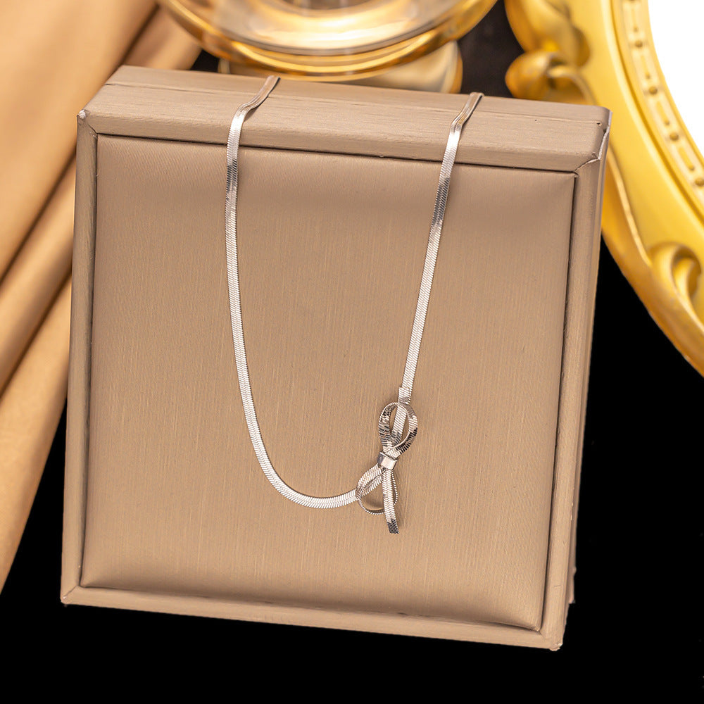 Elegant Gold Plated & Stainless Steel Bowknot Necklace