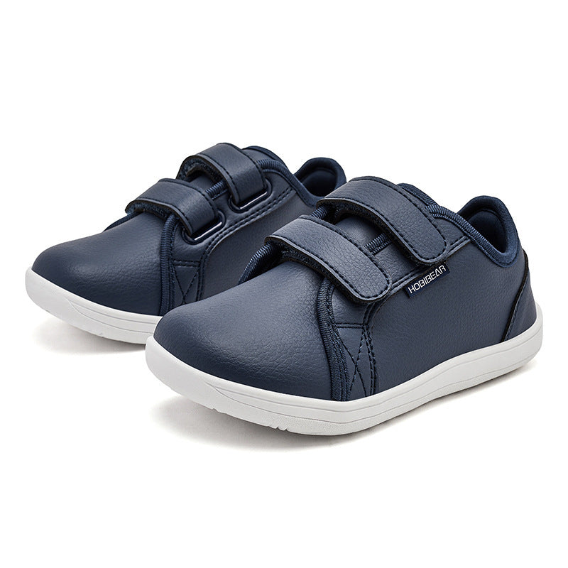 HOBIBEAR Casual Leather Kids Shoes - Velcro Closure, Rubber Sole, & Wide Head Design
