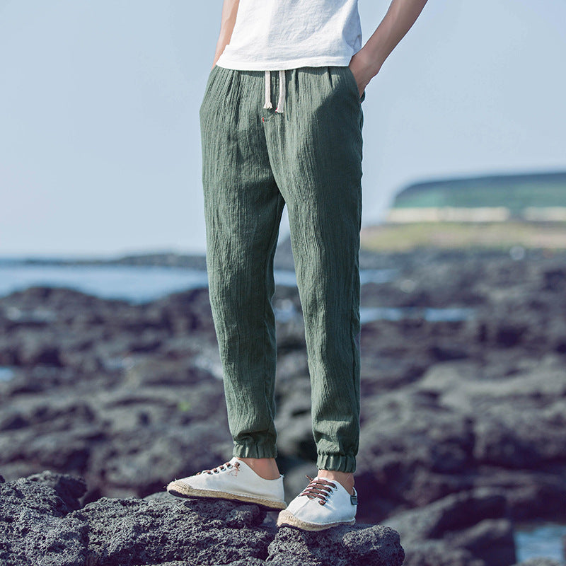 Linen Cropped Trousers for Men | Casual Cotton-Linen Blend Pants