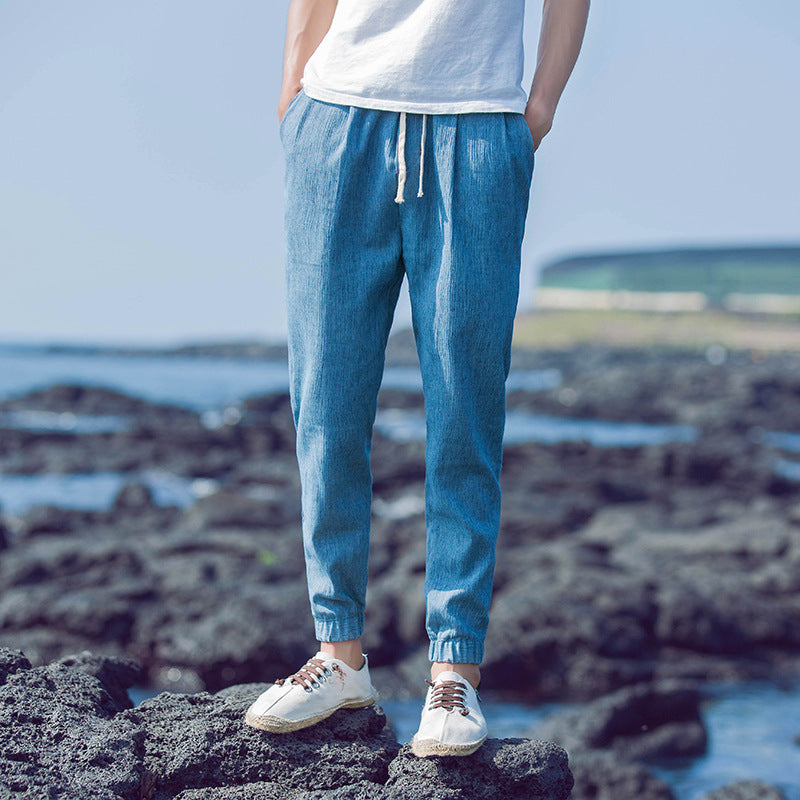 Linen Cropped Trousers for Men | Casual Cotton-Linen Blend Pants